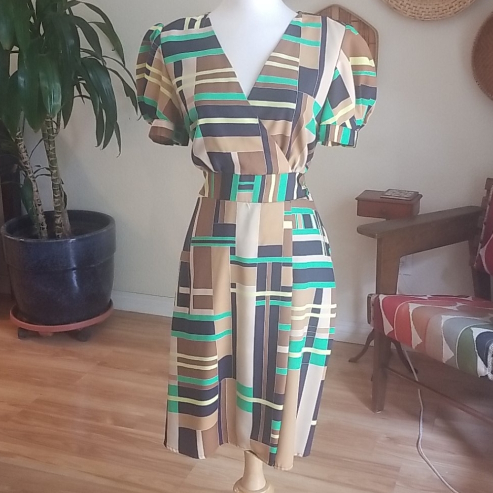Graphic faux wrap dress